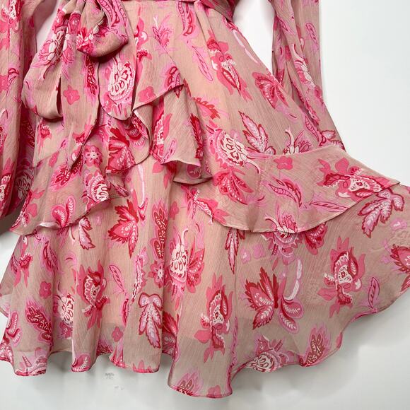SAINTS + SECRETS Pink Floral Dress Womens Medium Feminine Ruffle Valentines Date - Picture 5 of 9